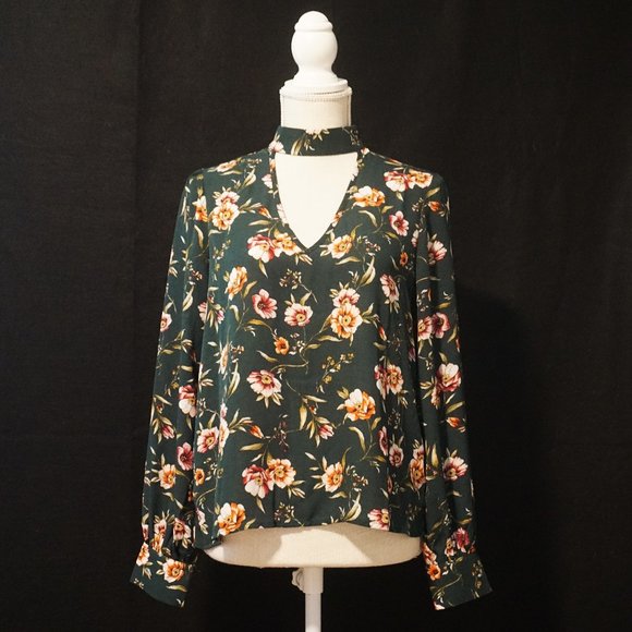 One Heart Clothing Forest Green Floral Flowy Blouse Women’s Small - Picture 1 of 7